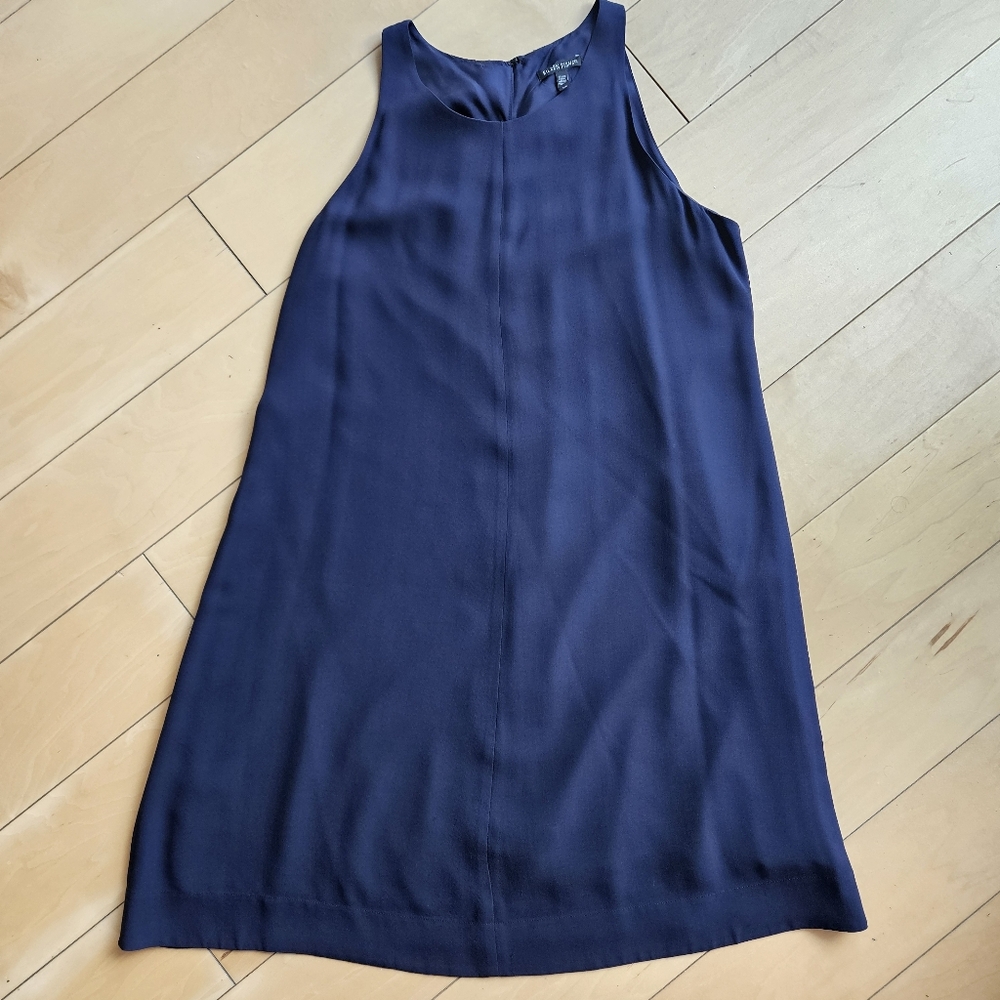 Eileen Fisher Navy Blue A- Line Silk Mini Dress